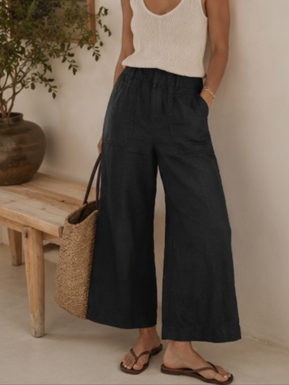 Young, Fabulous & Broke cropped barrel linen pants in black S